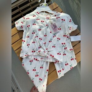 Cherry Print White Two-Piece Set
